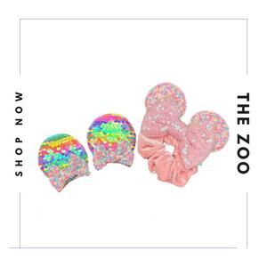Sparkle Pink Mouse Ear Scrunchie and Hair Clips